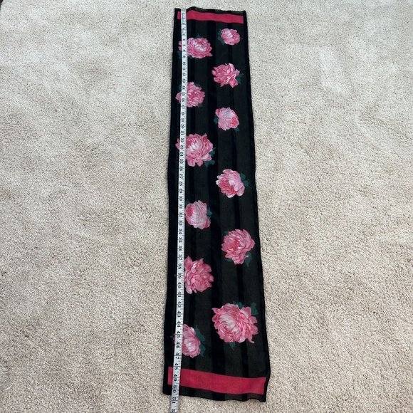 Sheer Scarf Black Pink 50" x 10.5"  Floral Roses - Picture 6 of 8